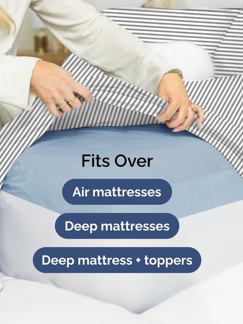 Extra Deep Split King Fitted Sheet - Hotel Luxury Single Fitted Sheet Only - Easily Fits 18 inch to 24 inch Mattress - Ultra Soft, Wrinkle Free w/Extra Deep Pocket - Breathable & Comfy - Grey Stripes