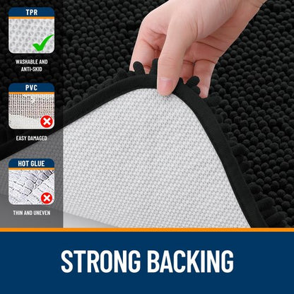 OLANLY Bathroom Rugs 45x27, Extra Soft Absorbent Chenille Bath Rugs, Rubber Backing Quick Dry, Machine Washable Bath Mats for Bathroom Floor, Tub and Shower, Home Decor Accessories, Black