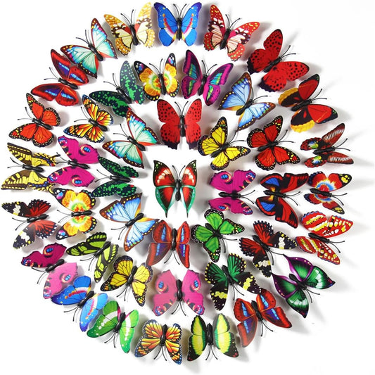 Skiennix 3D Colorful Butterfly Wall Stickers - Removable DIY Art Decor for Party & Room | 50PCS Mixed Colors