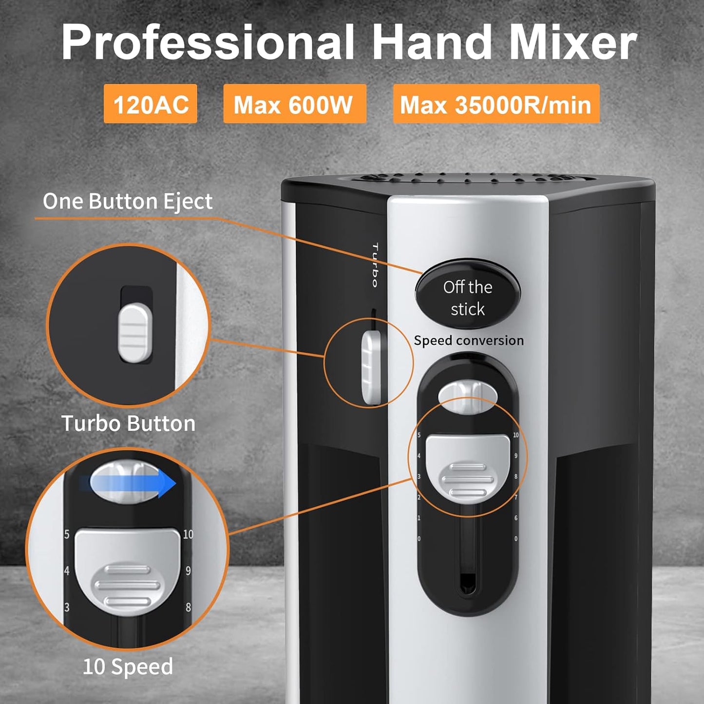 Skiennix 600W Electric Hand Mixer - Powerful 10-Speed Kitchen Mixer with Turbo | Lightweight, Includes Beaters & Dough Hooks