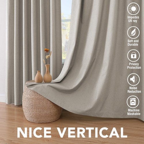 H.VERSAILTEX Linen Blackout Curtains 96 Inches, 100% Absolutely Blackout Thermal Insulated Textured Linen Look Curtain Draperies Anti-Rust Grommet with White Liner, 2 Panels, Stone