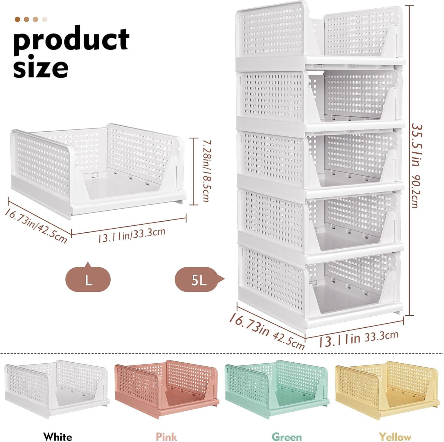 SNSLXH Stackable Closet Organizer Box - Multifunctional & Foldable Storage Basket for Home | Pink, 5 Pack