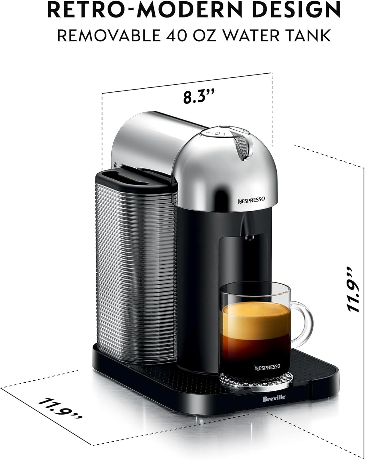 Breville Nespresso Vertuo Coffee & Espresso Maker - Chrome Finish with Aeroccino Frother