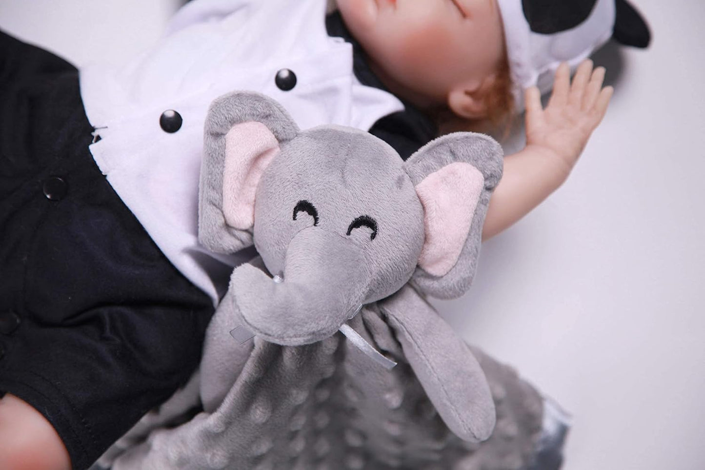 Pro Goleem Grey Elephant Security Blanket - Soft Minky & Satin Baby Blanket for Comfort