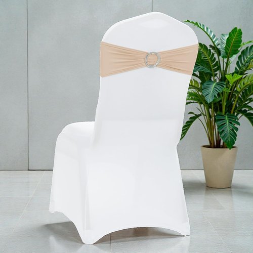 MDS Spandex Chair Sashes - Premium Stretch Covers with Buckle Slider for Weddings & Events | 10-Pack - Champagne Gold
