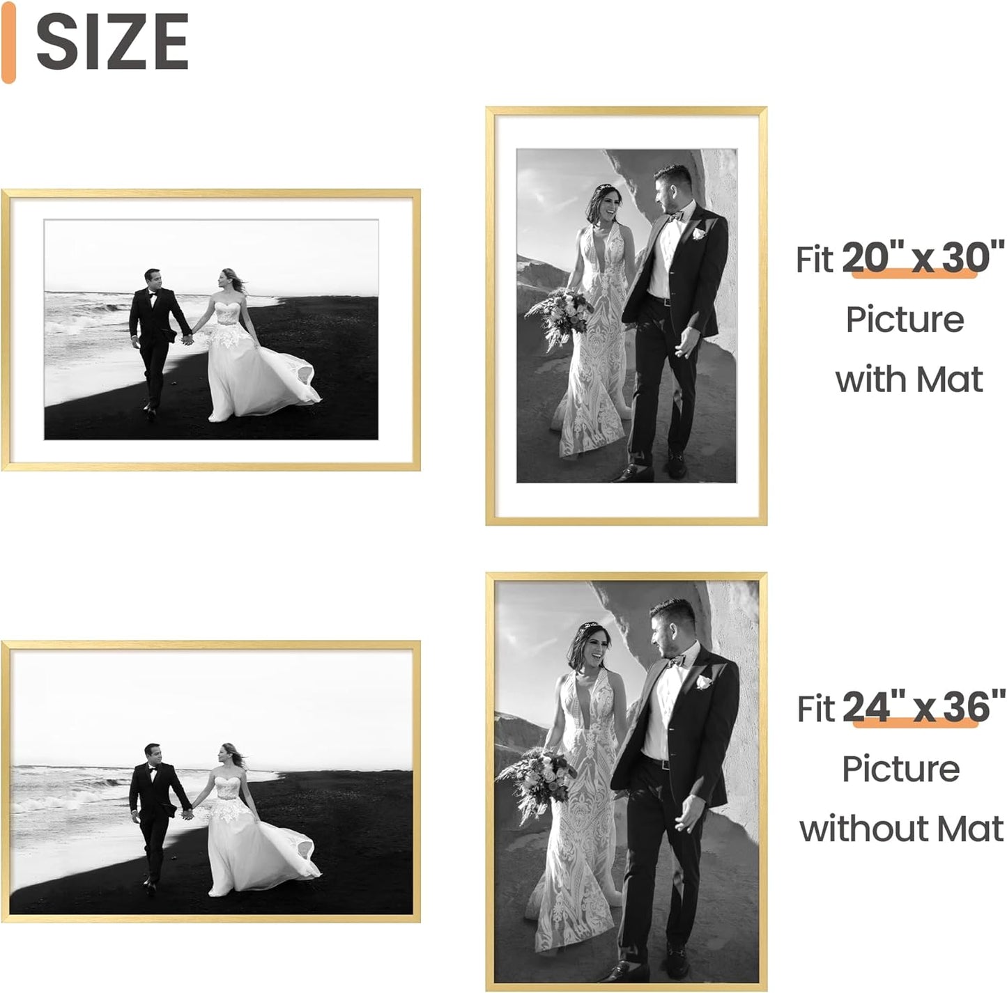 Upsimples 24x36 Poster Frame - Elegant Gold Wall Hanging Frame for 20x30 or 24x36 Prints | 1 Pack