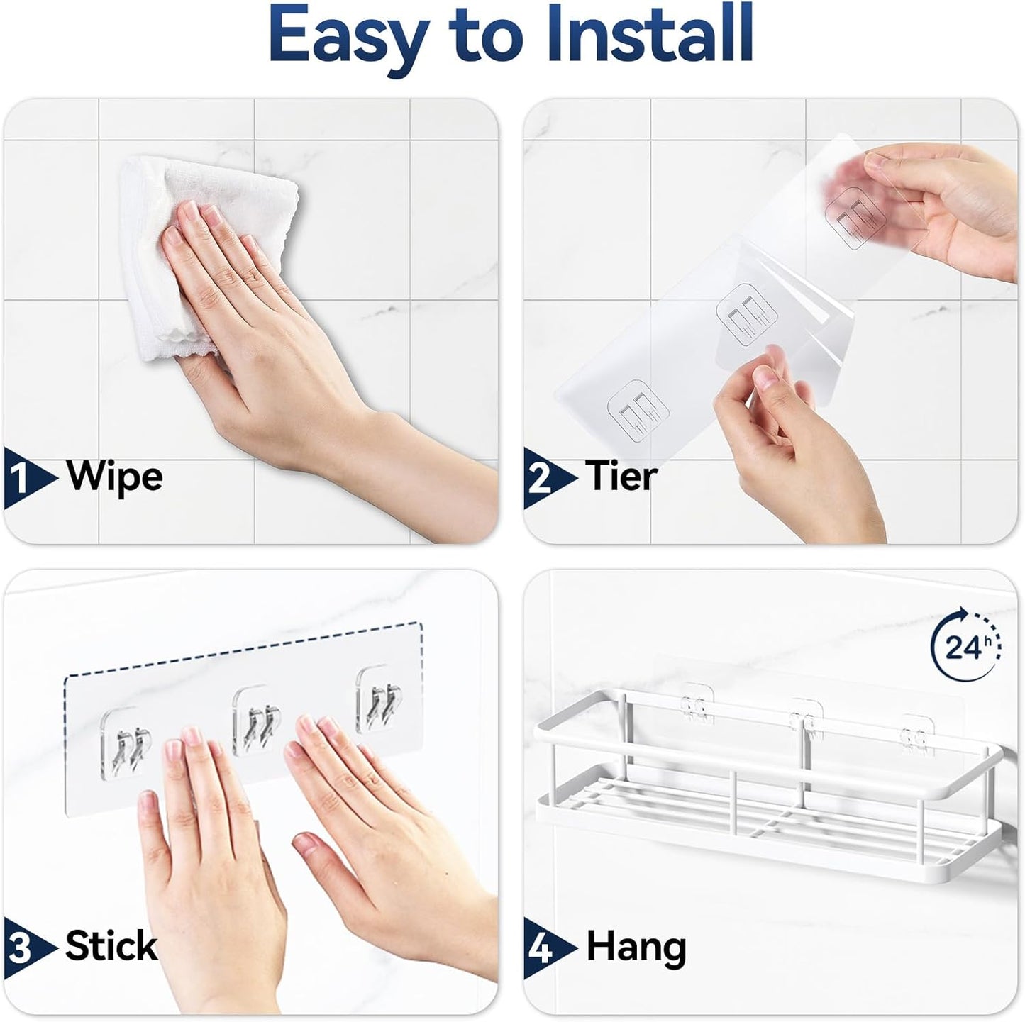 YASONIC Shower Caddy - No Drill Wall-Mounted Organizer with Removable Hooks | Rust-Proof, White, 2 Pack