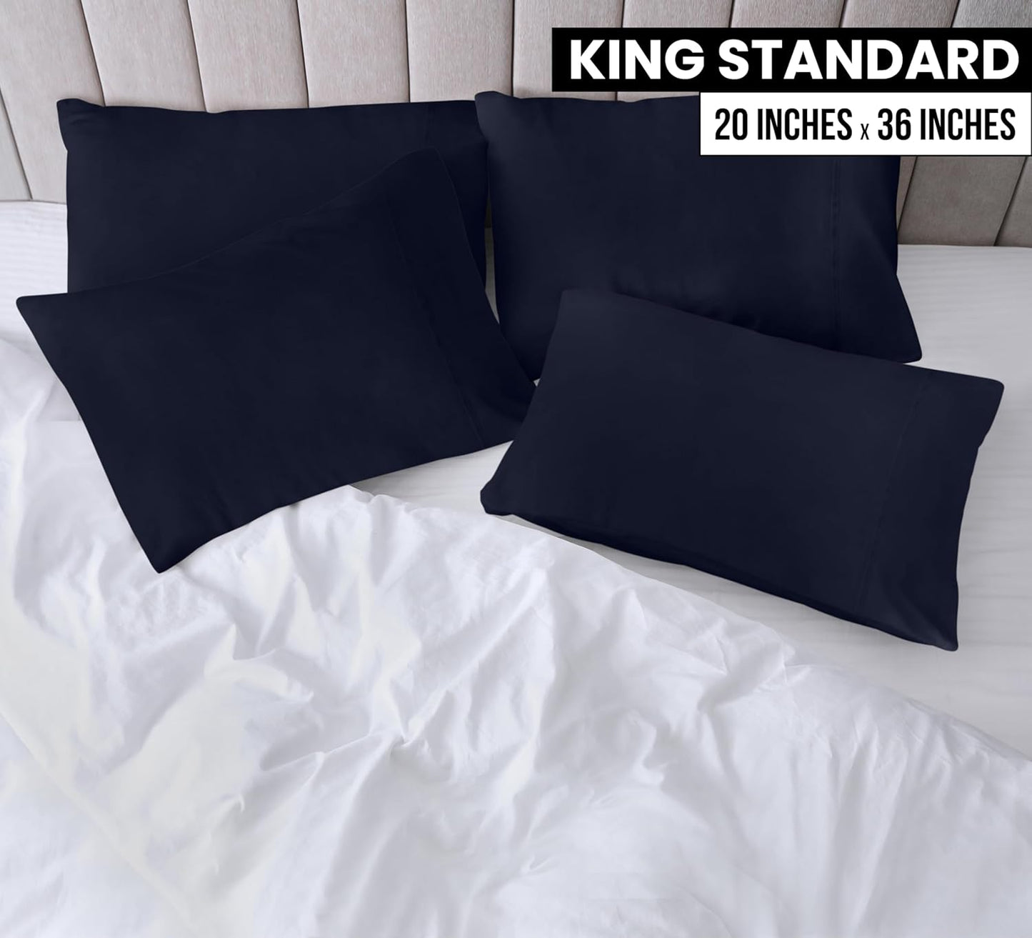 Utopia Bedding King Pillow Cases - Soft Brushed Microfiber - 4 Pack, Navy | 20 X 36 Inches