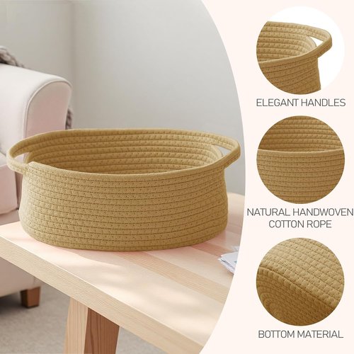 JMvicyroam Woven Basket - Small Rope Storage Bin with Handles | Perfect Organizer for Shelves & Closets, 3 Pack