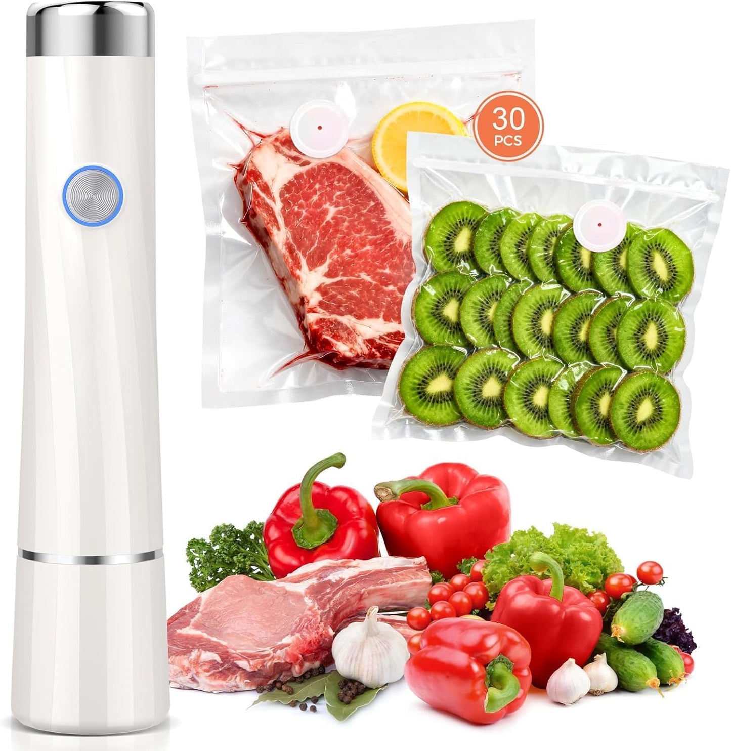 Skiennix Vacuum Sealer - Compact Handheld Food Sealer with 30 Reusable Bags for 10X Freshness
