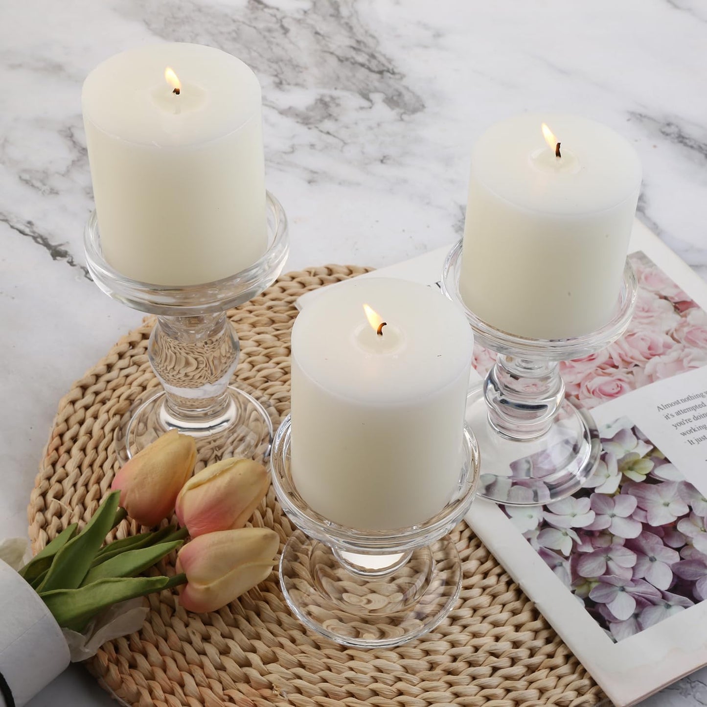 Skiennix 3-Piece Glass Candlestick Set - Elegant Crystal Holders for Christmas & Weddings | Clear