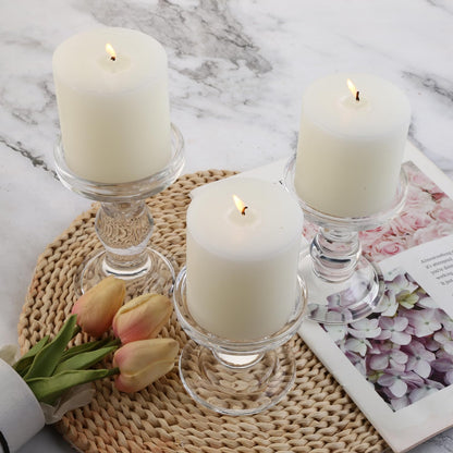Skiennix 3-Piece Glass Candlestick Set - Elegant Crystal Holders for Christmas & Weddings | Clear
