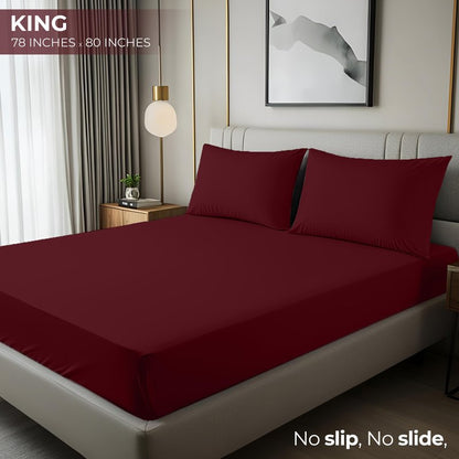 Utopia Bedding King Fitted Sheet - Bottom Sheet - Deep Pocket - Soft Microfiber - Shrinkage and Fade Resistant - Easy Care -1 Fitted Sheet Only (Burgundy)