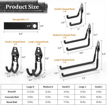Housolution Garage Hooks - Heavy Duty Anti-Slip Wall Mount for Bikes & Tools | 30-Pack, Black