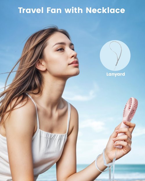 Edvision Portable Mini Fan - Powerful Personal Handheld Fan with 3 Speeds, Cute and Small, USB Rechargeable for Travel/Lash/Makeup/Outdoor/Home, Pink