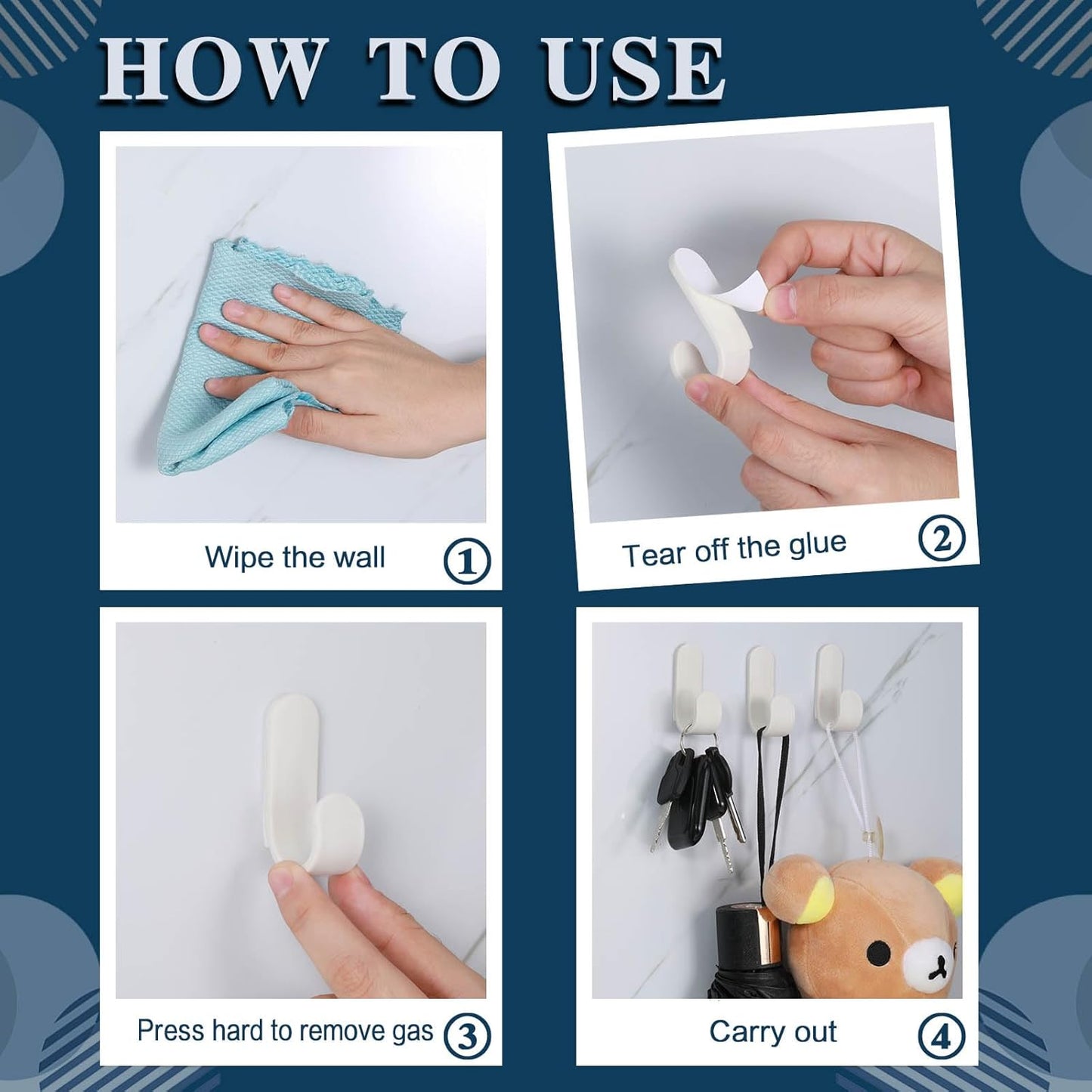 Yulejo Wall Hangers - Durable White Adhesive Hooks for Towels, Jackets & Kitchenware (20 Pack)