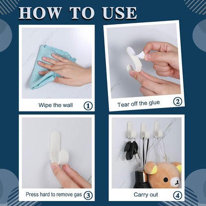 Yulejo Adhesive Wall Hangers - Durable White Hooks for Towels, Jackets & Kitchenware (20 Pack)