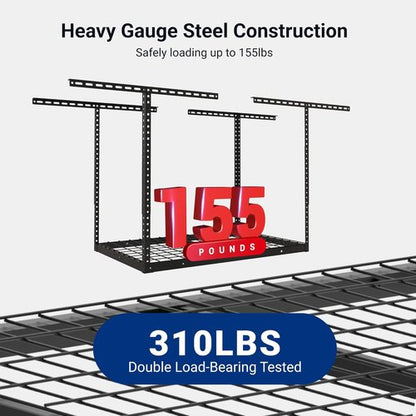 FLEXIMOUNTS 2x3 Overhead Garage Storage Rack - Adjustable Heavy-Duty Metal Ceiling Organizer | 155lbs Capacity, Black