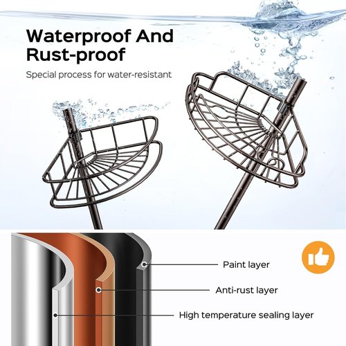HAMITOR Corner Shower Caddy - 4-Tier Rust-Resistant Bathroom Organizer | Adjustable 47-121 Inch - No-Drill Installation - Space-Saving Bronze Shelves