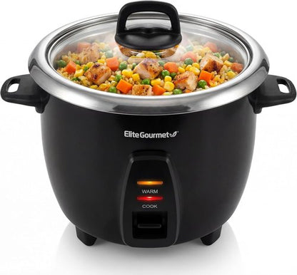 Elite Gourmet 10-Cup Electric Rice Cooker - 304 Stainless Steel Inner Pot for Soups & Stews