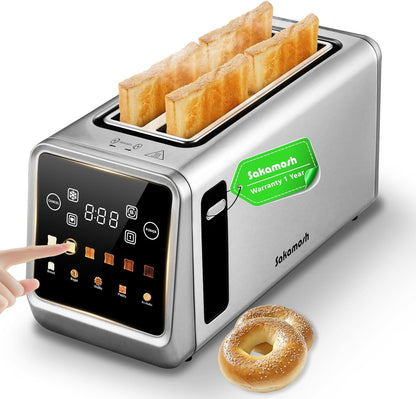 Smart Toaster 4 Slice - Touch Screen Digital Toaster with 6 Browning Levels & Extra Wide Slots | 1400W Stainless Steel