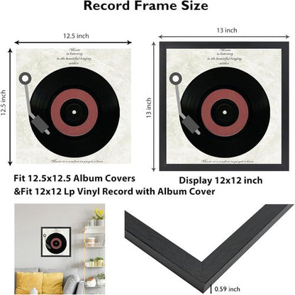 JCJMY Vinyl Record Frame - Sturdy 12.5x12.5 Album Cover Display | Black, 4 Pack for Wall Mounting