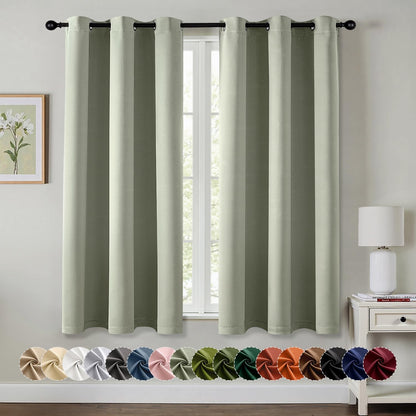MIULEE Sage Green Blackout Curtains - Thermal Insulated Room Darkening Drapes | 64 Inches Long, 2 Panels