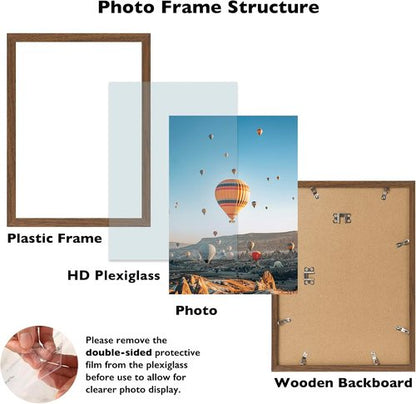 JCJMY 13x17 Picture Frame - Brown Wall Mount for Horizontal or Vertical Display | Shatter-Resistant Plexiglass