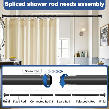 YNL Matte Black Shower Curtain Rod 36-84 Inch(3-7ft), No Slip No Drill Stainless Steel Spring Tension Curtain Rod, No Rust Shower Rod Adjustable For Bathroom Window Bedroom