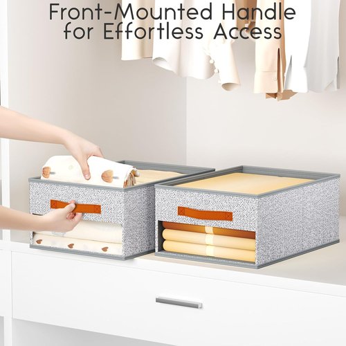 Homsorout Drawer Organizers - 6 Pack Foldable Pants Storage with Clear Window & Handles | Light Gray Fabric Closet Organizer for Clothes, Jeans, & More