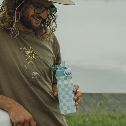 BJPKPK Stainless Steel Insulated Water Bottle - 25oz Reusable Thermal Flask with Straw Lid | Modern Blue