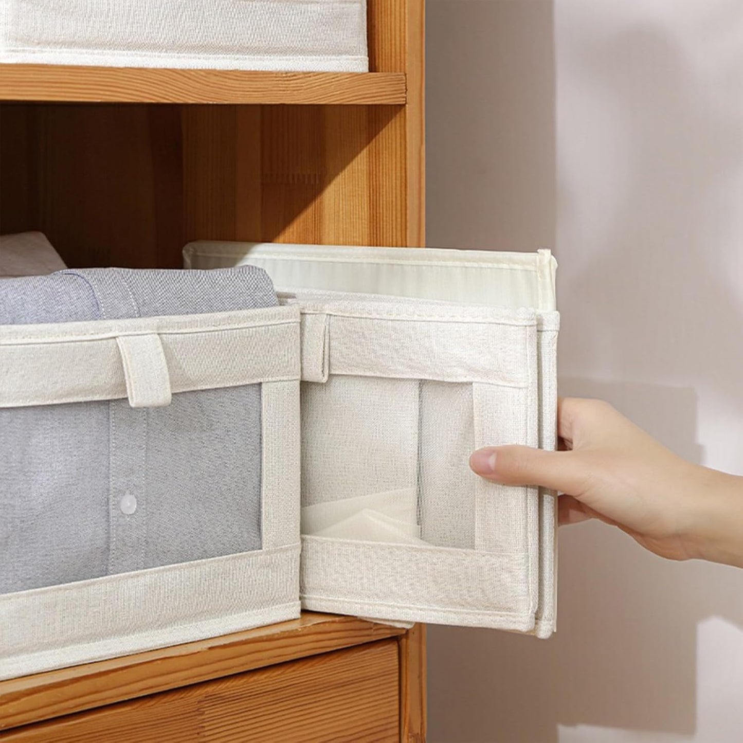 Pradnel Linen Closet Organizers - 4 Pack Foldable Storage Bins with Clear Window for Clothing & Jeans