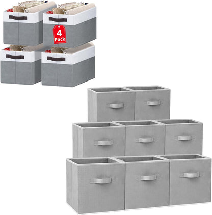Storage Cube Bins - 11 Inch Size with 4 Large Baskets for Organized Shelving | 8 Pack