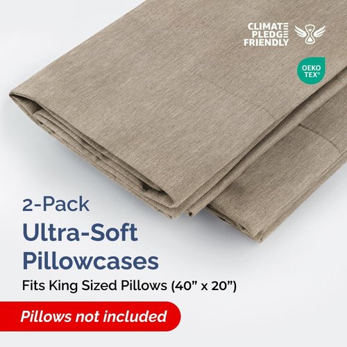 King Pillow Cases by [Brand Name] - Ultra Soft Hotel Quality Covers | Comfy, Wrinkle-Free, Fade Resistant - 2 Piece Set in Heathered Beige
