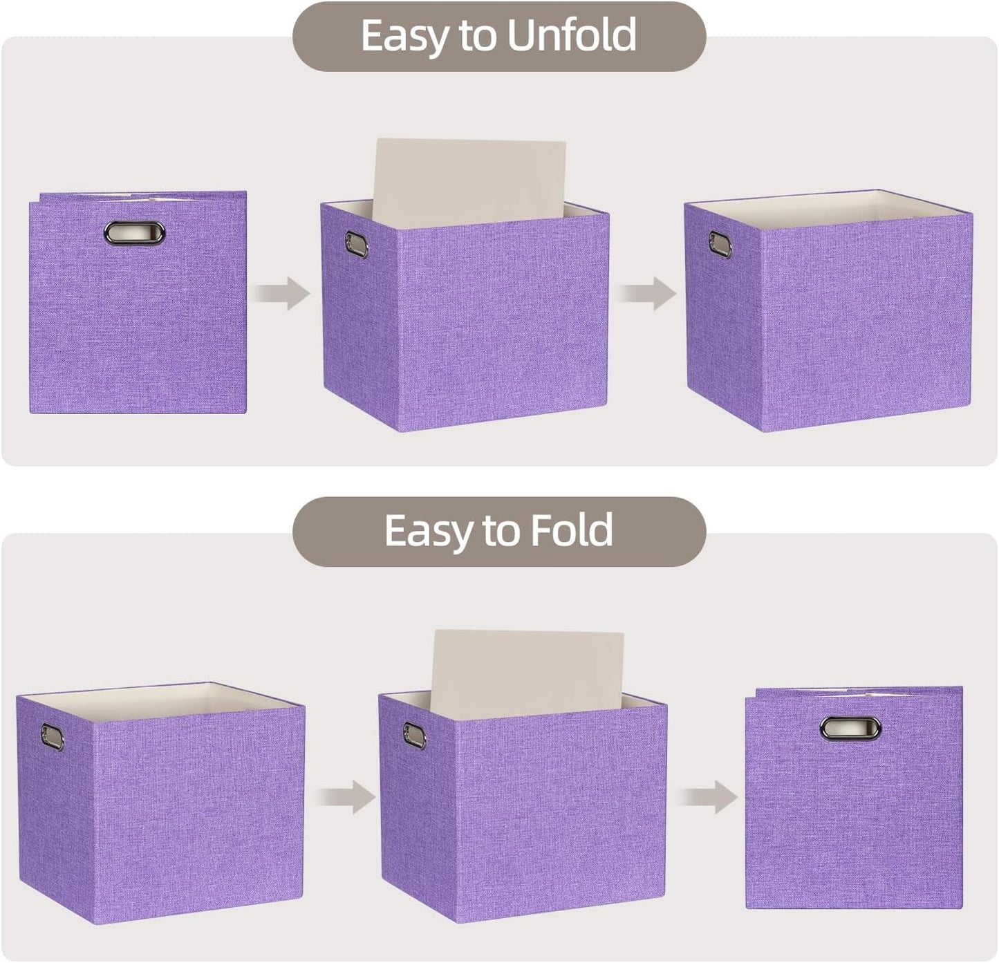 Skiennix Storage Cube Bins - Foldable Fabric Organizer Baskets | 4-Pack Decorative Storage Boxes in Purple
