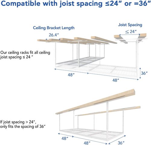 FLEXIMOUNTS 3x8 Overhead Garage Storage Rack - Heavy Duty Metal Ceiling Organizer | 2-Pack, White