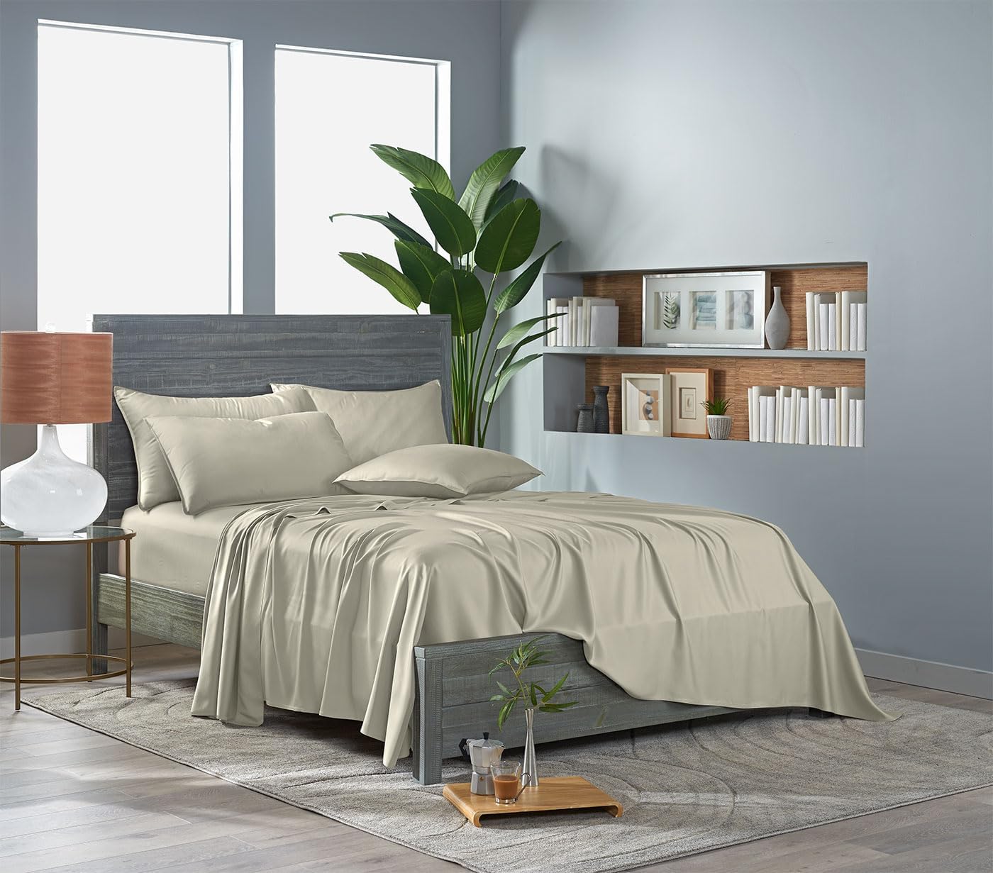 Pure Bamboo King Sheets - Luxuriously Soft & Cooling 100% Organic Viscose Bed Sheet Set | Birch Color, Double Stitching