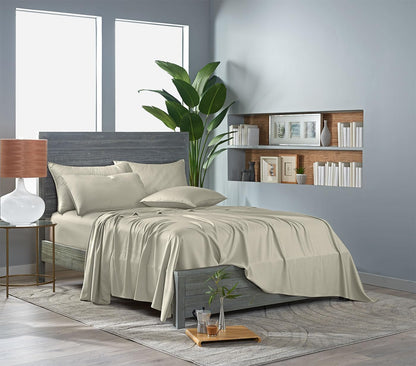 Pure Bamboo King Sheets - Luxuriously Soft & Cooling 100% Organic Viscose Bed Sheet Set | Birch Color, Double Stitching