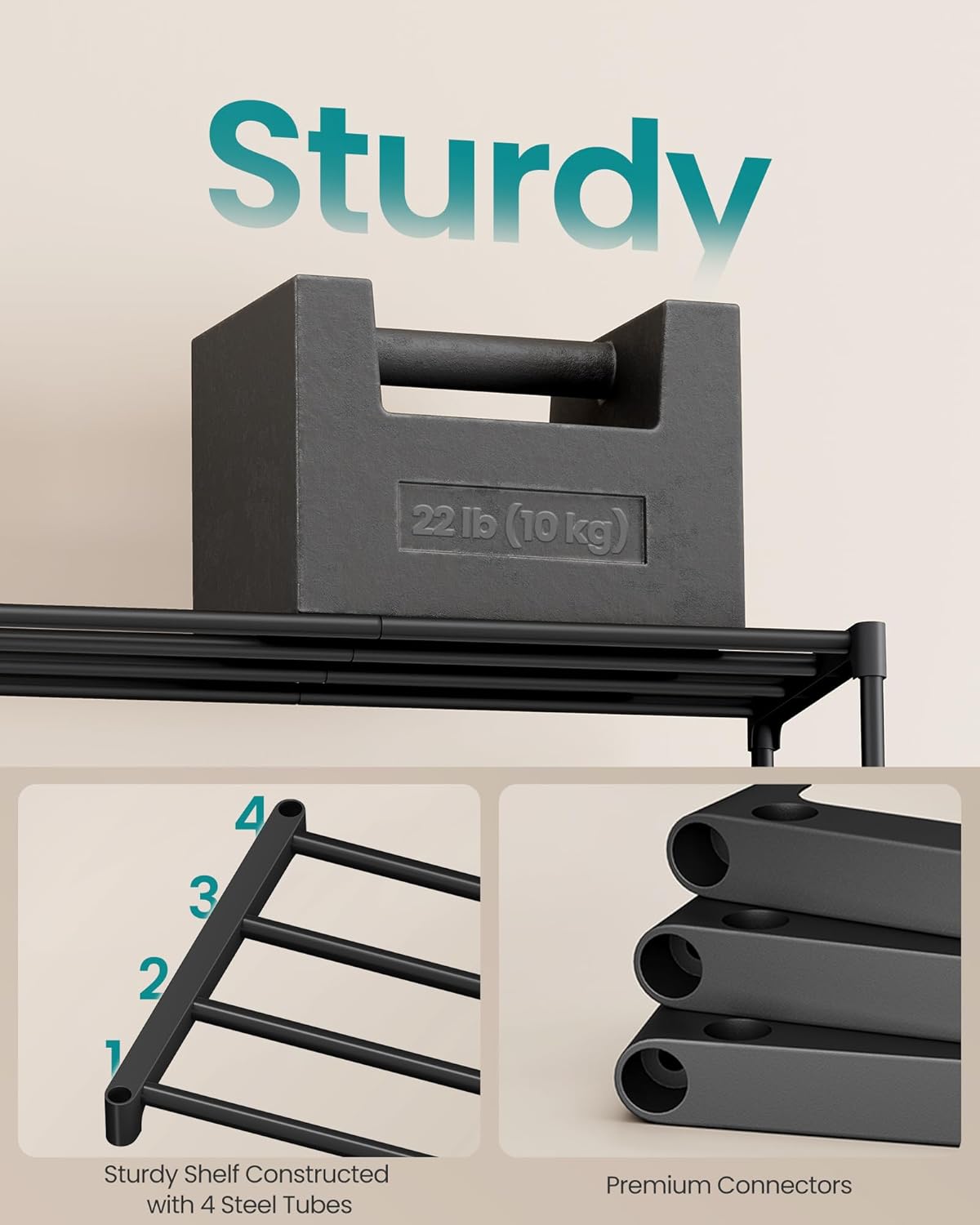 SONGMICS 3-Tier Shoe Rack - Compact Metal Organizer for Entryway & Bedroom | Stackable, Black, 11.8 x 24.5 x 19.1 Inches