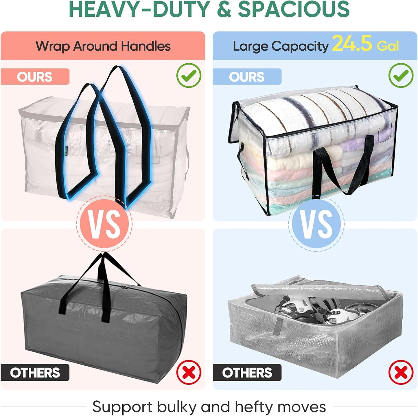BALEINE Heavy-Duty Oversized Moving Bags - 4-Pack with Reinforced Handles for Clothes & Storage