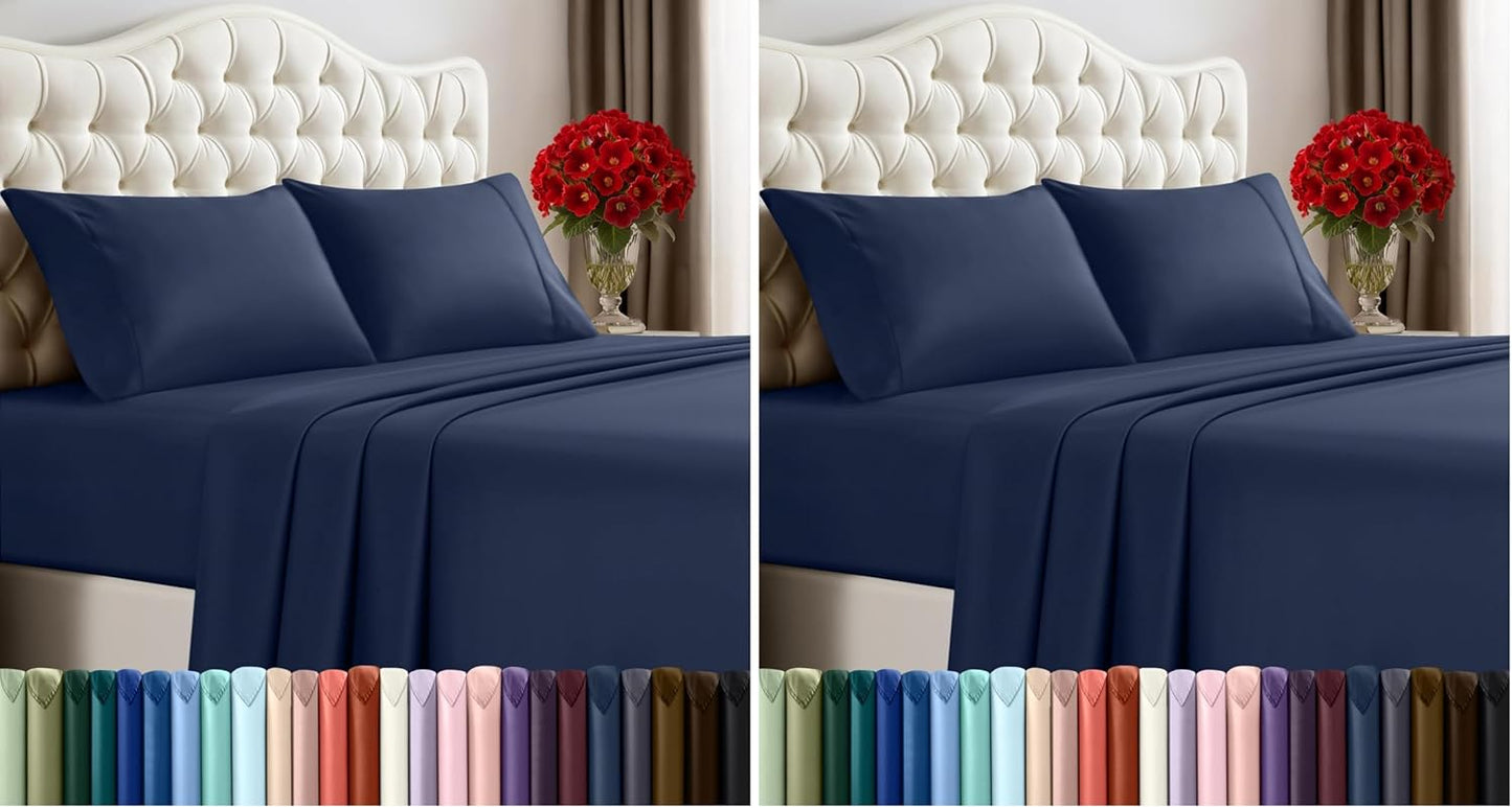 Utopia Bedding Queen Size Sheet Set - Soft, Breathable Microfiber, Includes 1 Fitted Sheet, 1 Flat Sheet & 2 Pillowcases - Navy