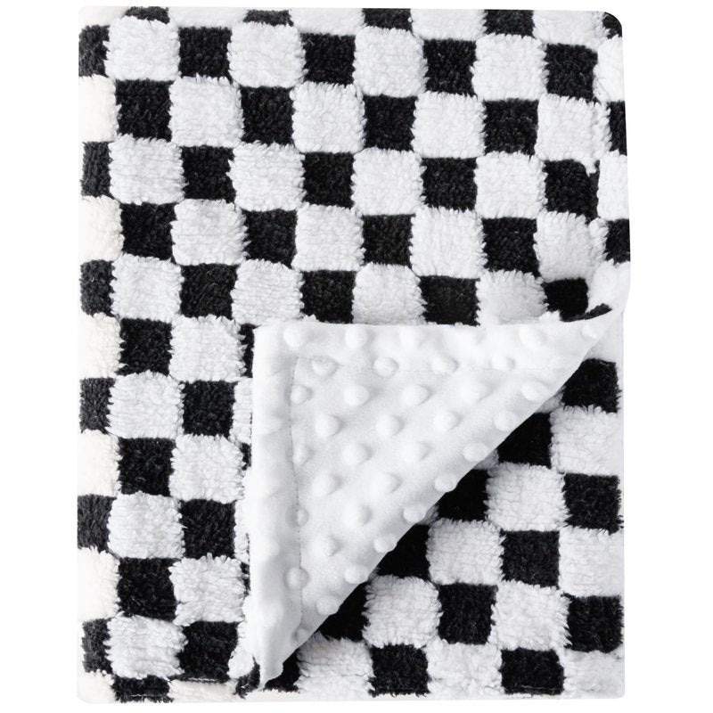 Soft Checkered Baby Blankets for Unisex Girls or Boys Breathable Gender Neutral Nursery Double Layer Blankets with Dotted Backing for Newborn Toddlers (30” X 40”)