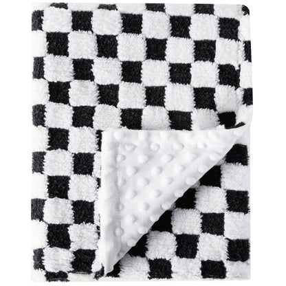 Soft Checkered Baby Blankets for Unisex Girls or Boys Breathable Gender Neutral Nursery Double Layer Blankets with Dotted Backing for Newborn Toddlers (30” X 40”)