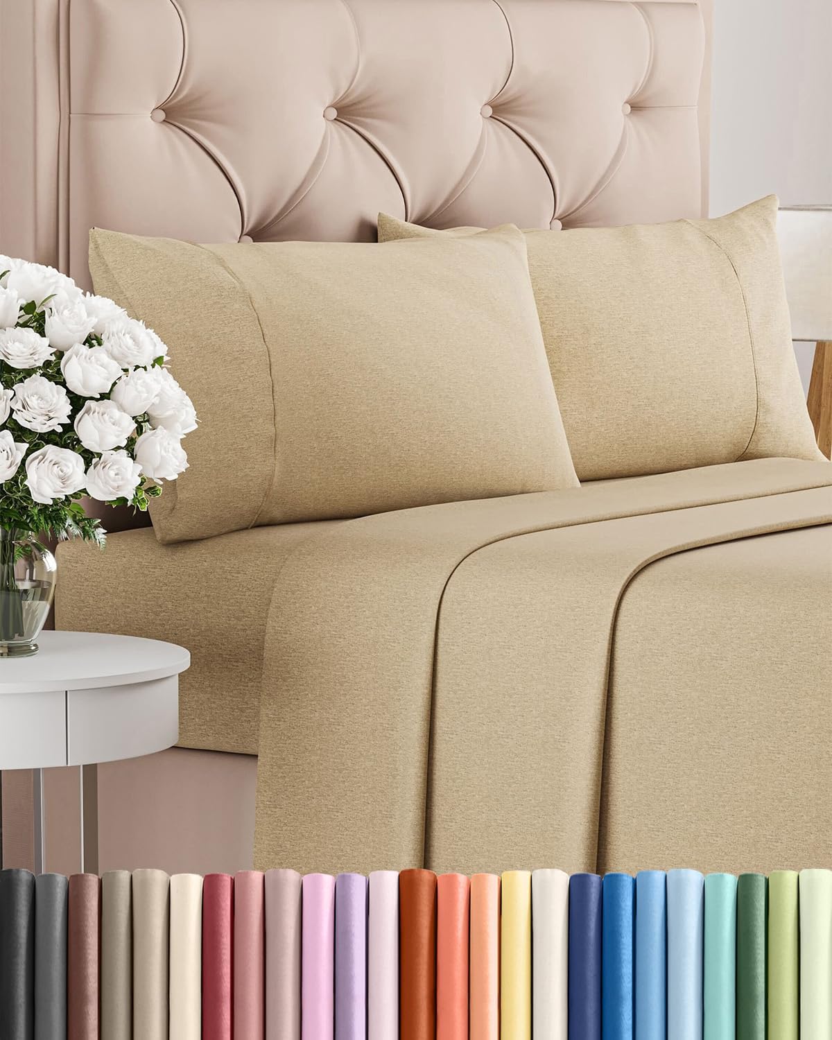 Skiennix Cal King Size 4-Piece Sheet Set - Comfy, Breathable & Cooling - Luxury Tan Bedding with Deep Pockets