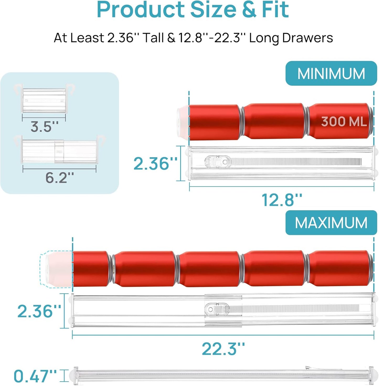 Vtopmart Drawer Dividers - Expandable Kitchen Organizer with 8 Dividers & 14 Inserts | Adjustable 12.8"-22.3" Clear Plastic Separator for Utensils & Cutlery