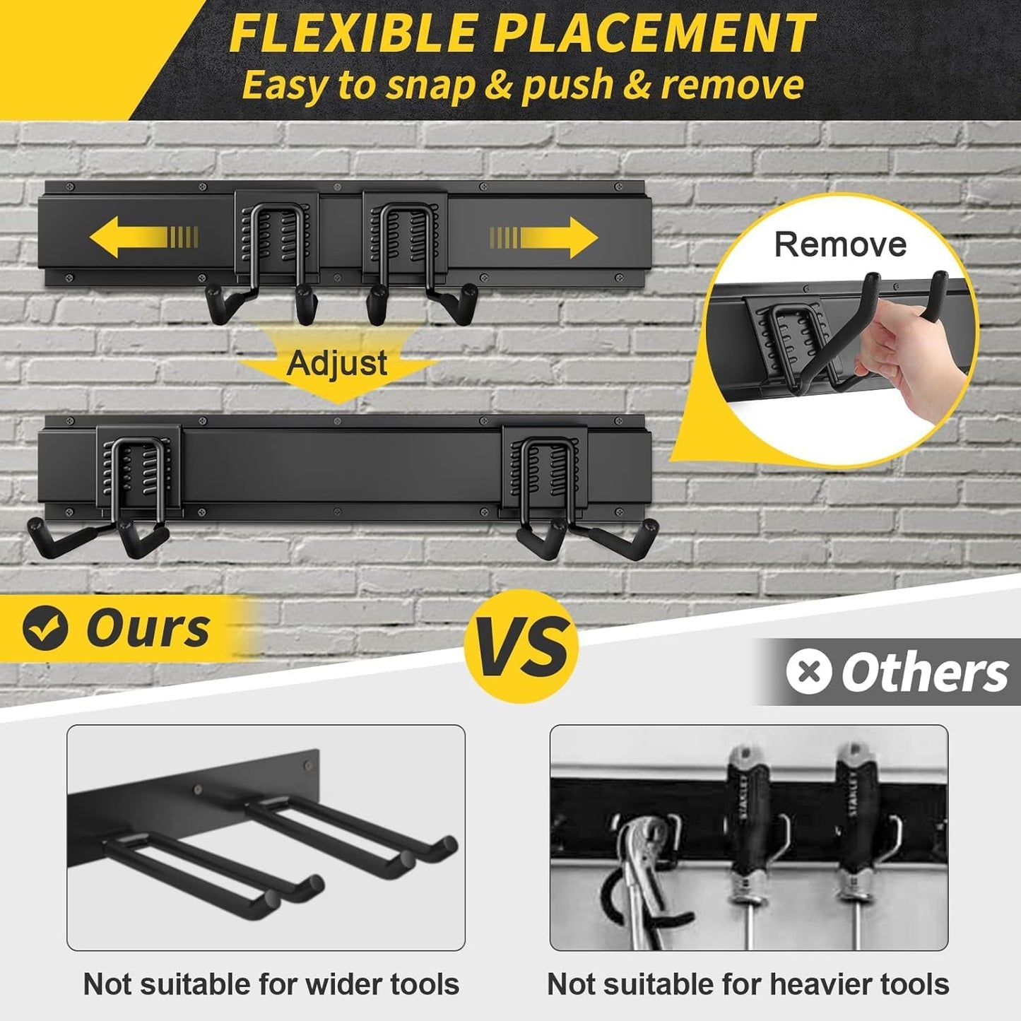 UUP Garage Storage - 64 Inches Wall Mount Tool Organizer with Adjustable Metal Hooks | Heavy-Duty Yard Shed Rack