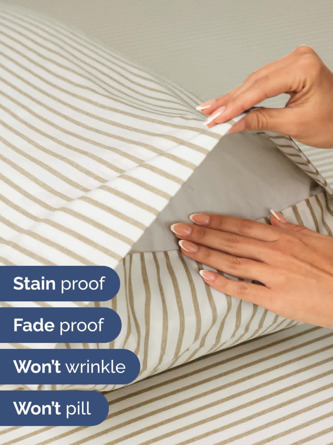 Skiennix Extra Deep Split King Sheet Set - 7 Piece Cooling Bedding - Soft, Wrinkle-Free, Beige Stripes