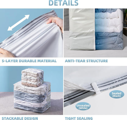 Skiennix Vacuum Storage Bags - 6 Pack Cube Combo (3 Jumbo + 3 Medium) for Clothing & Bedding Organization