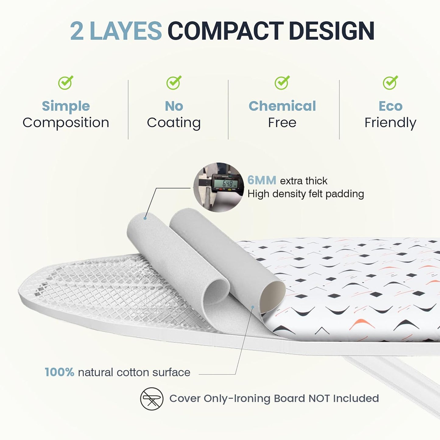 UniSimp Ironing Board Cover - Extra Thick Natural Cotton, Scorch & Stain Resistant | 15"x54" Size