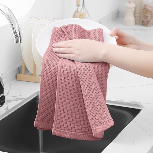 Homaxy 100% Cotton Waffle Weave Kitchen Dish Towels - Ultra Soft & Absorbent, Quick Drying | 13 x 28 Inches, 8-Pack, Dried Rose